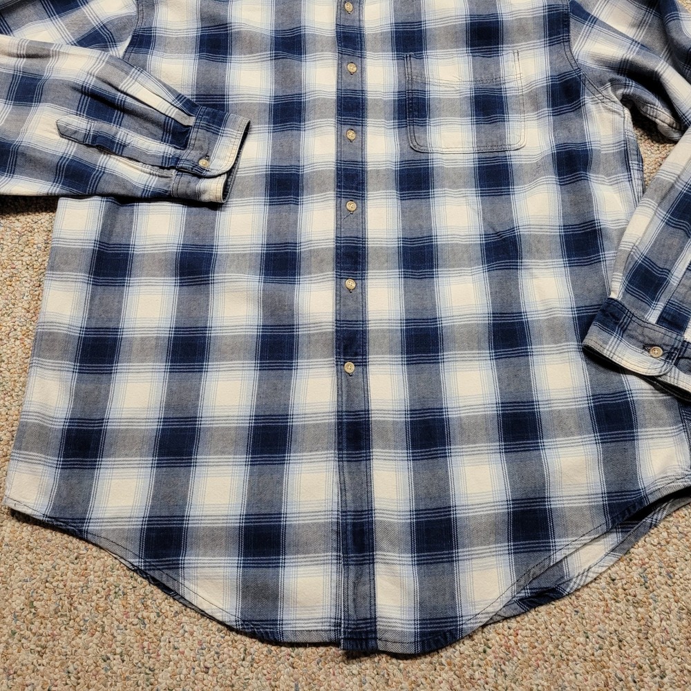 LL Bean Shirt Mens Large Blue Shadow Plaid Flannel Button Down Long Sleeve VTG - Picture 4 of 16